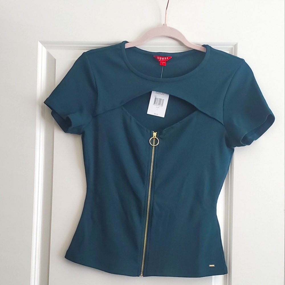 GUESS forest green top, cutout size L, NWoT